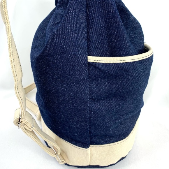 Unbranded Blue Denim Unisex Medium Backpack Cream Straps Trim Zip Pouch Included - Picture 7 of 9